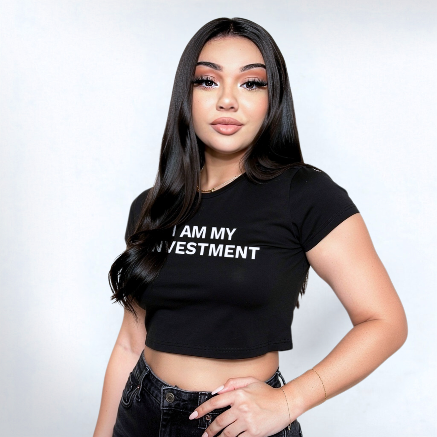 I Am My Investment Black/White Crop Top