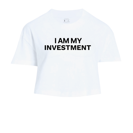 I Am My Investment White/Black Crop Top