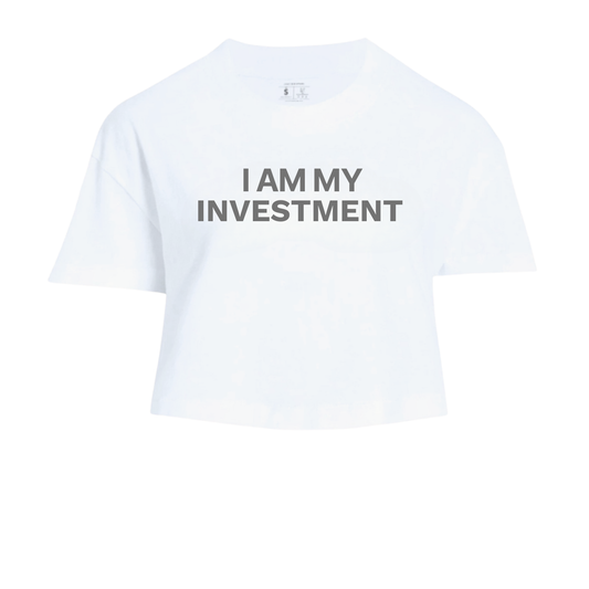 I Am My Investment White/Grey Crop Top