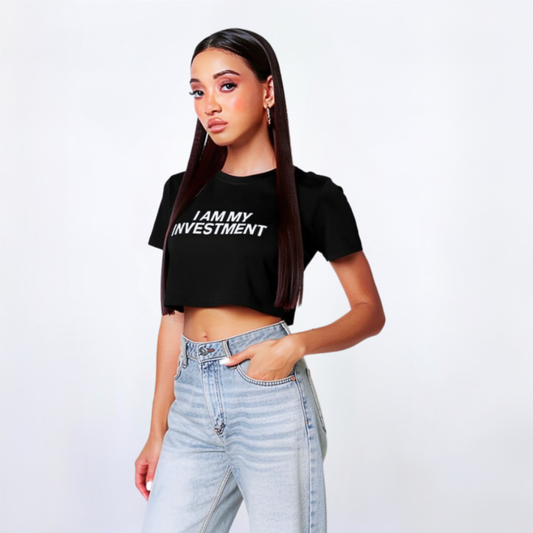 I Am My Investment Black/White Crop Top