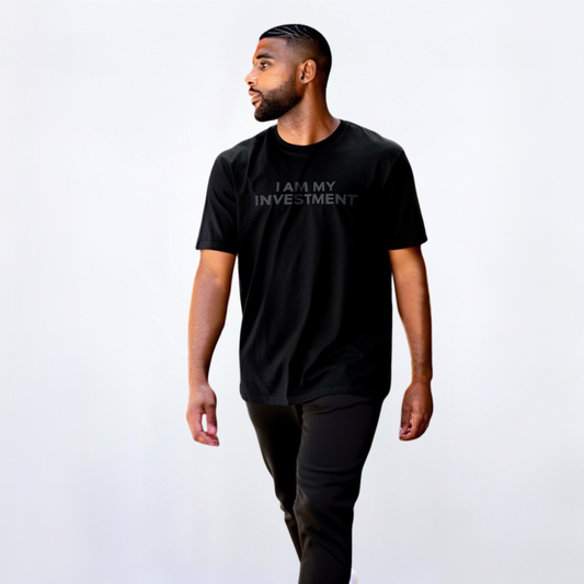 I Am My Investment Black on Black Tee
