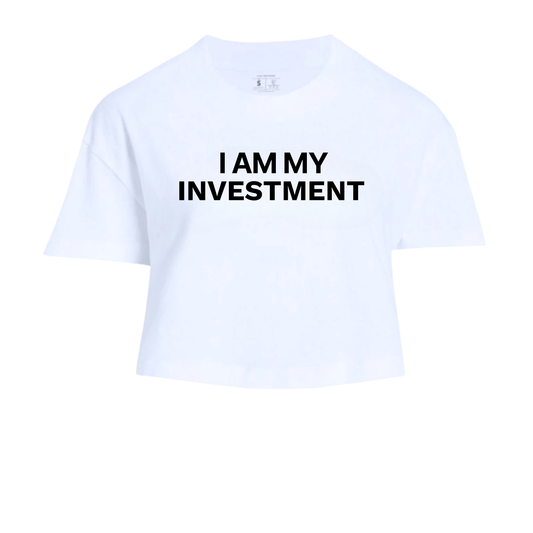 I Am My Investment White/Black Crop Top