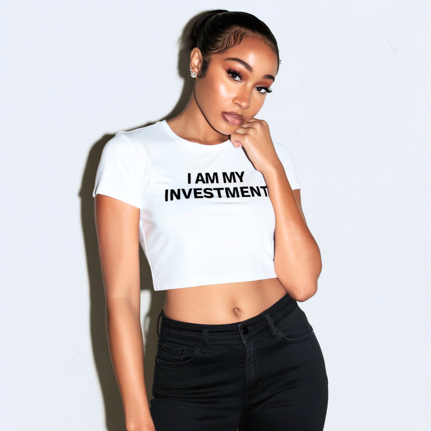 I Am My Investment White/Black Crop Top