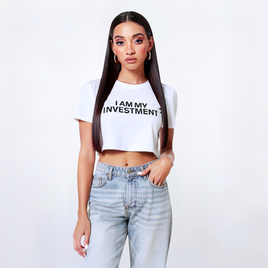 I Am My Investment White/Black Crop Top