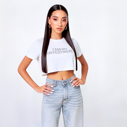 I Am My Investment White/Grey Crop Top