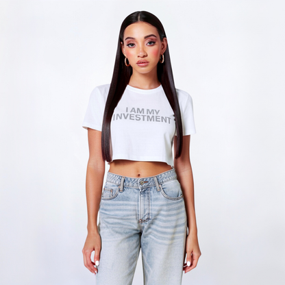 I Am My Investment White/Grey Crop Top