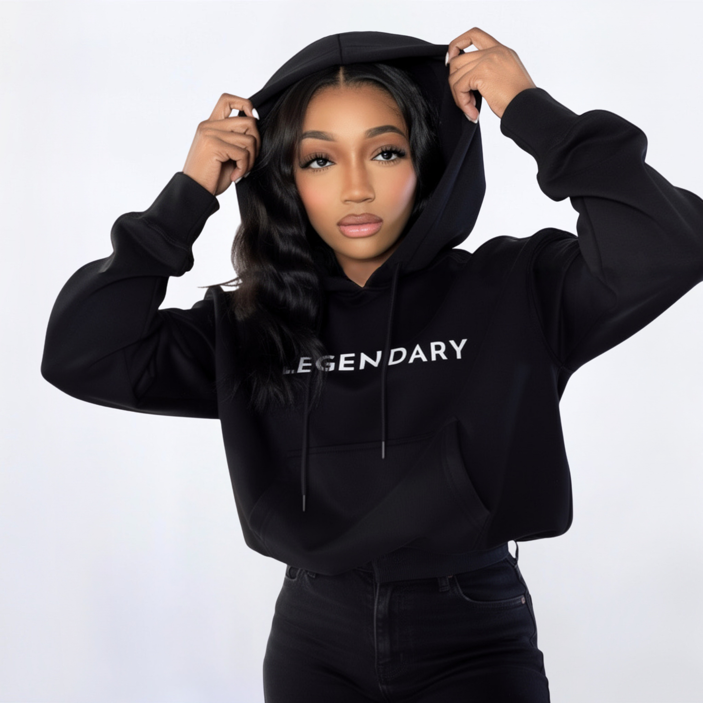 Legendary Black/White Cropped Hoodie